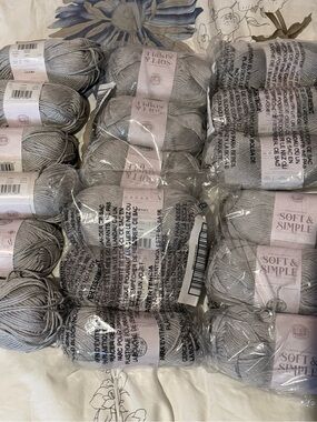 Discontinued Limited Edition Lion Brand Soft & Simple Yarn in Silver 16 balls